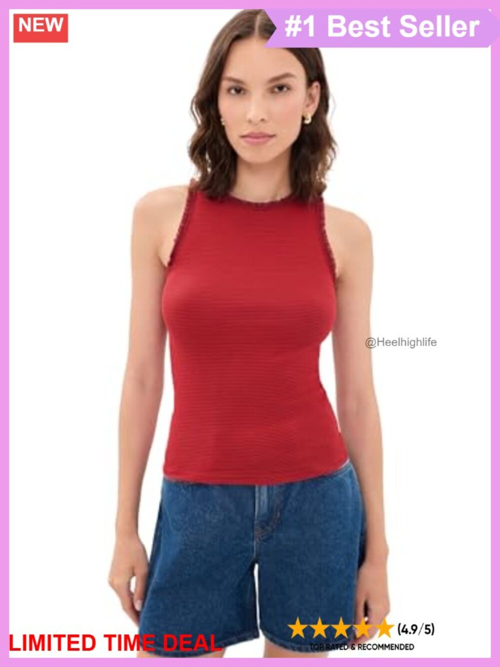 Women's Ribbed Jersey Fitted Tank Top Sleeveless Crew Neck Spring Summer